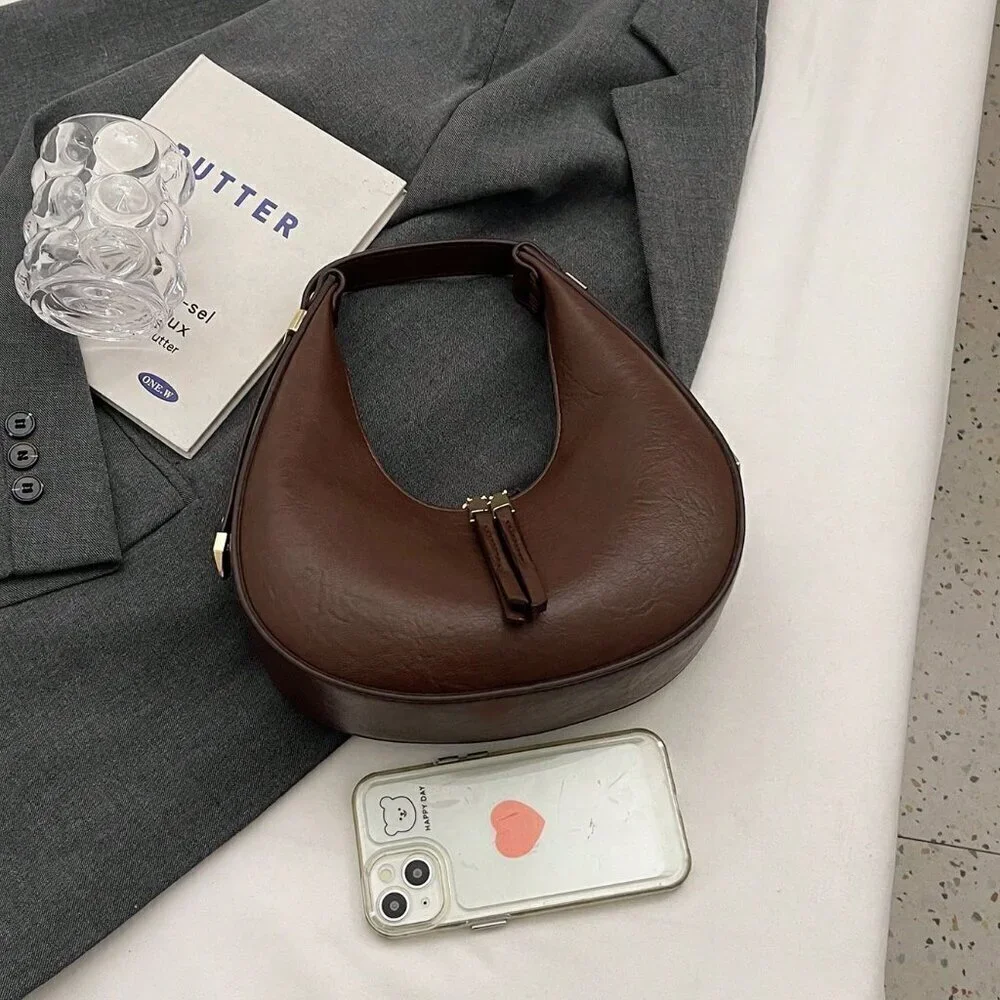 Coffee Brown Elegant Women's Textured Soft Leather Bag